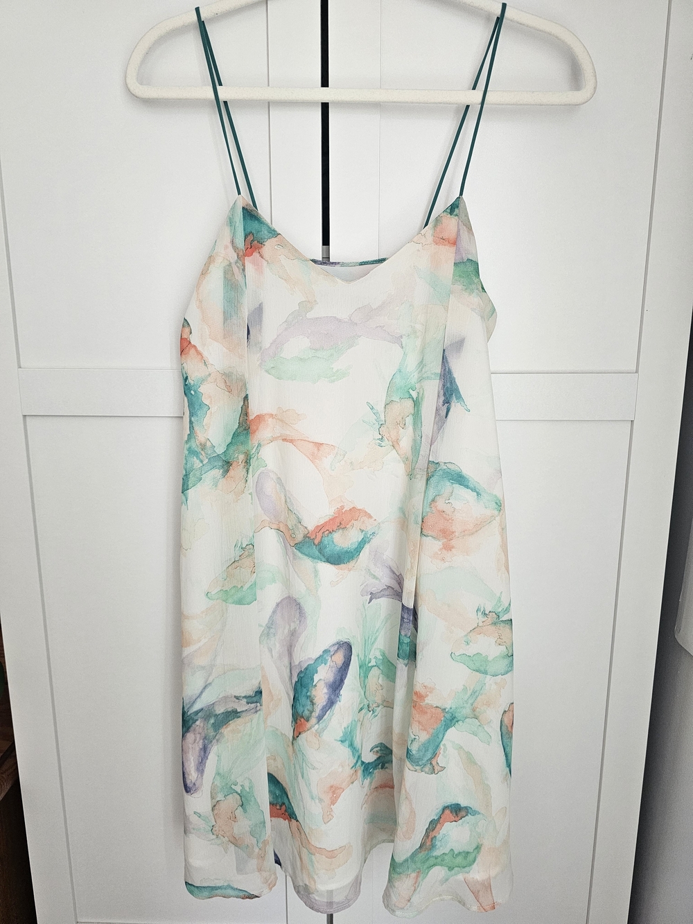 Zara Watercolor Koi Fish Slip Dress Emerald Green Delicate Straps Size XS